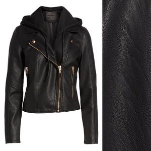 Blank NYC faux leather hooded Moto jacket